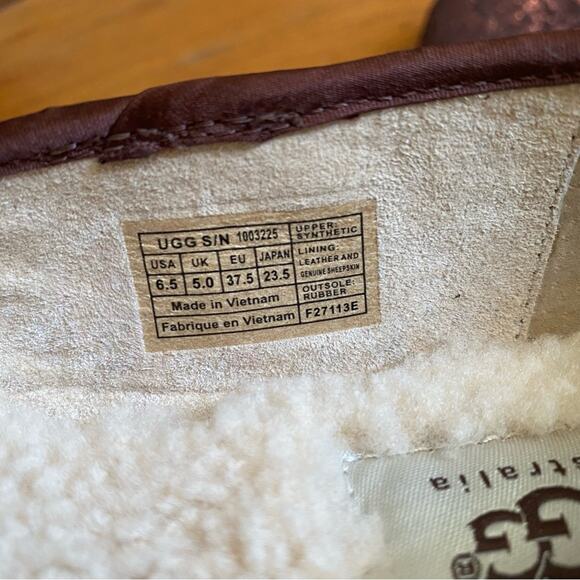 UGG Australia | Alloway Glitter Flats Loafers Slip-on Chocolate Red Size 6.5 - Picture 10 of 10